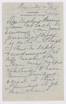Letter to Harvey Cushing, December 12, 1924
