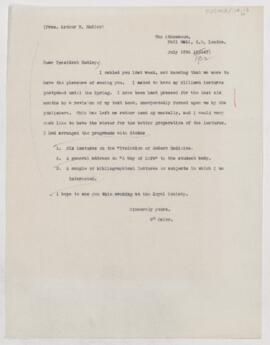 Letter to Arthur T. Hadley, July 15, 1912