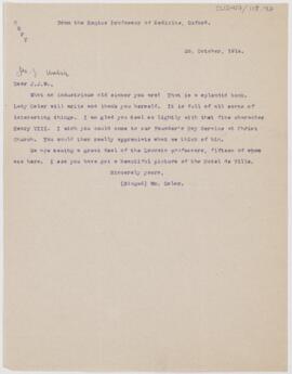 Letter to James J. Walsh, October 28, 1914