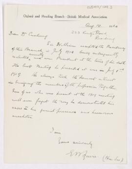 Letter to Harvey Cushing, July 1, 1919