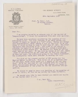 Letter to William Osler, September 20, 1905