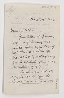 Letter to William Osler