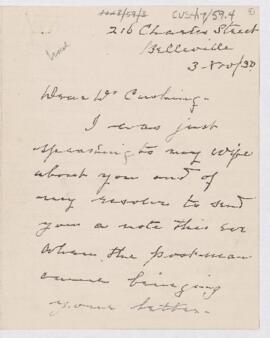 Letter to Harvey Cushing, November 3, 1920