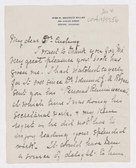 Letter to Harvey Cushing, December 4, 1926(?)