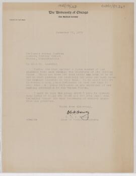 Letter to Harvey Cushing, December 28, 1925