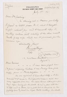 Letter to Minis Hays, October 12, 1916