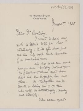 Letter to Harvey Cushing, June 1, 1925