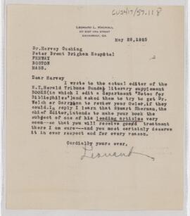 Letter to Harvey Cushing, May 26, 1925
