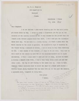 Letter to Francis John Shepherd, August 25, 1911
