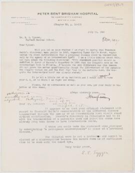 Letter to E.E. Tyzzer, July 15, 1922