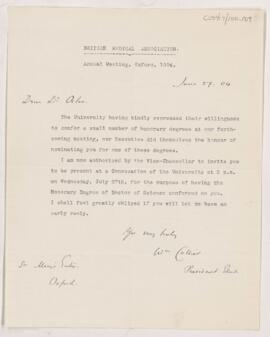 Letter to William Osler, June 27, 1904