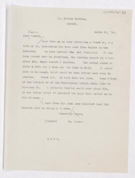 Letter to A. Lawrence Lowell, March 31, 1916