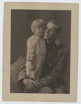 Photograph of J.C. Meakins in army uniform with young son J.F. Meakins