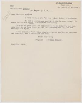 Letter to Edward A. Sharpey Schäfer, February 21, 1900