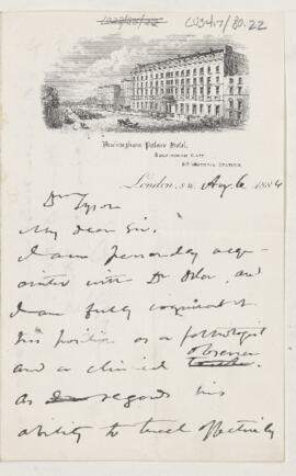 Letter to James Tyson, August 6, 1884