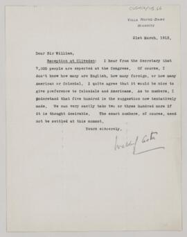 Letter to William Osler, March 21, 1913