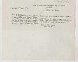 Letter to Thomas Archibald Malloch, January 29, 1913