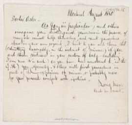 Letter to William Osler, August 1880