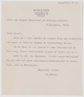 Letter to Richard M. Pearce, November 6, 1914