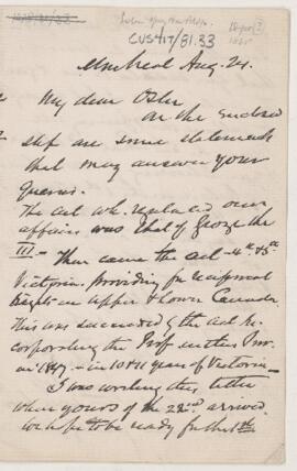 Letter to William Osler, August 24, 1885(?)