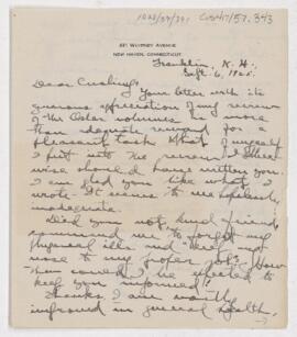 Letter to Harvey Cushing, September 6, 1925