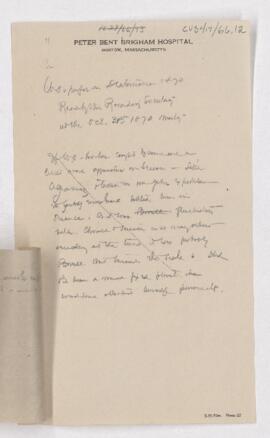 Cushing's notes, Osler's writings, October 31, 1870