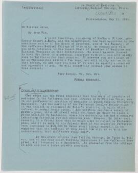 Letter to William Osler, May 11, 1891