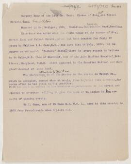 Notes regarding Dr. William I.A. Case's door, December 1883