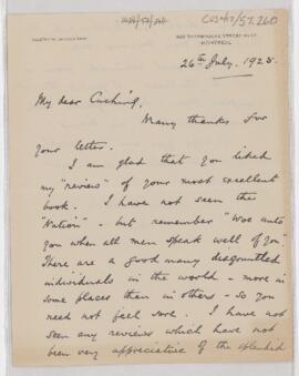 Letter to Harvey Cushing, July 26, 1925