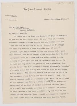 Letter to William Osler, December 6, 1912