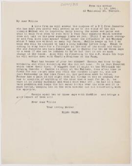 Letter to William Osler, January 19, 1891