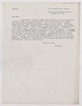 Letter to Ronald Ross, March 30, 1909