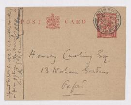 Letter to Harvey Cushing