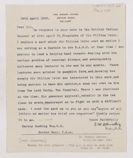 Letter to S. W. Allworthy, March 8, 1918