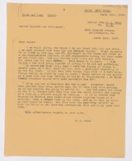 Letter to William Osler, March 10, 1917