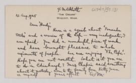 Letter to Harvey Cushing, August 26, 1925