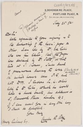 Letter to Harvey Cushing, July 25, 1920