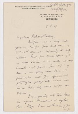Letter to Harvey Cushing, January 9, 1926