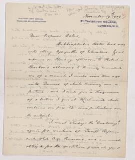 Letter to William Osler, November 19, 1909