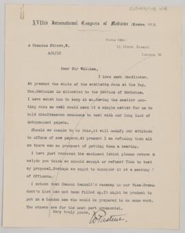 Letter to William Osler, June 4, 1913