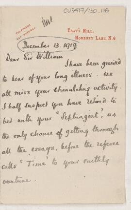 Letter to William Osler, December 13, 1919