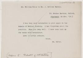 Letter to John Collins Warren, November 22, 1919