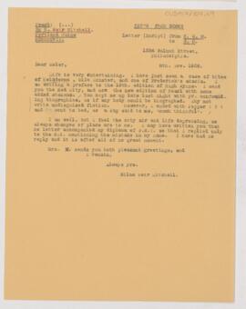 Letter to William Osler, November 8, 1908