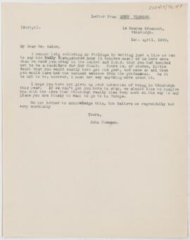 Letter to William Osler, April 1, 1900