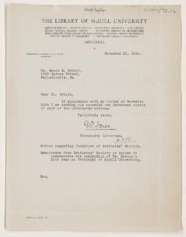 Letter to Maude E. Abbott, November 21, 1924