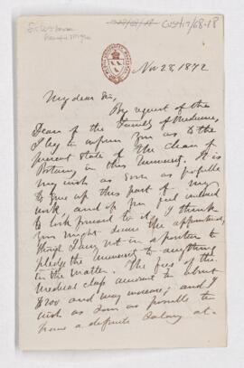 Letter to William Osler, November 28, 1872