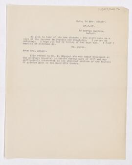 Letter to Mrs. Charles Joseph Singer, May 27, 1917