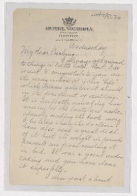Letter to Harvey Cushing,