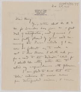 Letter to Harvey Cushing, December 28, 1925