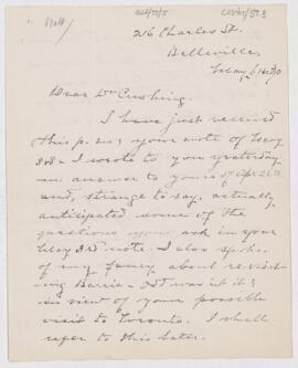 Letter to Harvey Cushing, May 6, 1920